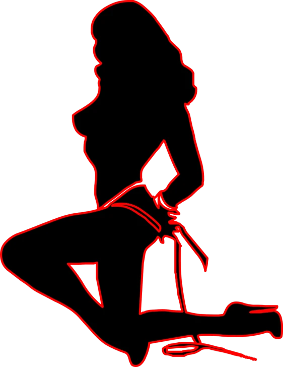 a drawing of a woman sitting on a stool, vector art, reddit, figuration libre, red neon, seducing, lasso, silhoutte