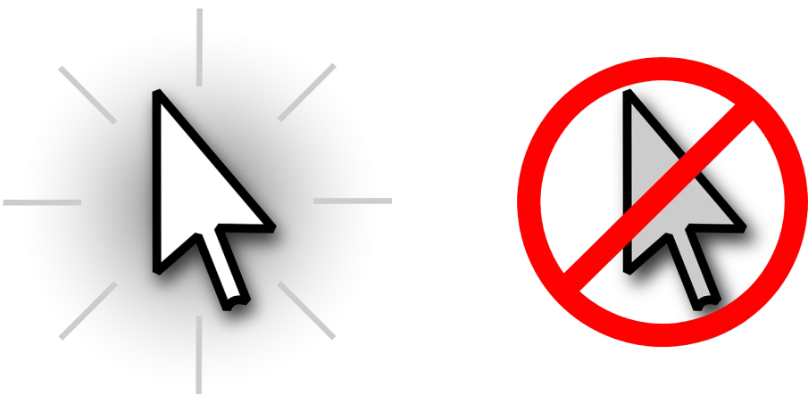 a close up of a mouse cursord and a no mouse cursord sign, by Andrei Kolkoutine, pixabay, computer art, vector sharp graphic, with two arrows, circular, screen shot