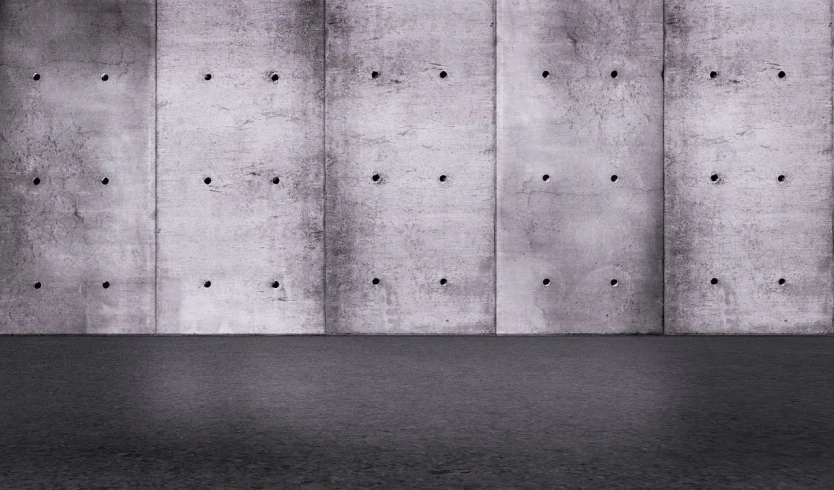 a black and white photo of a concrete wall, by Jan Kupecký, trending on shutterstock, minimalism, black purple studio background, metal floor, background image, inside a tall vetical room