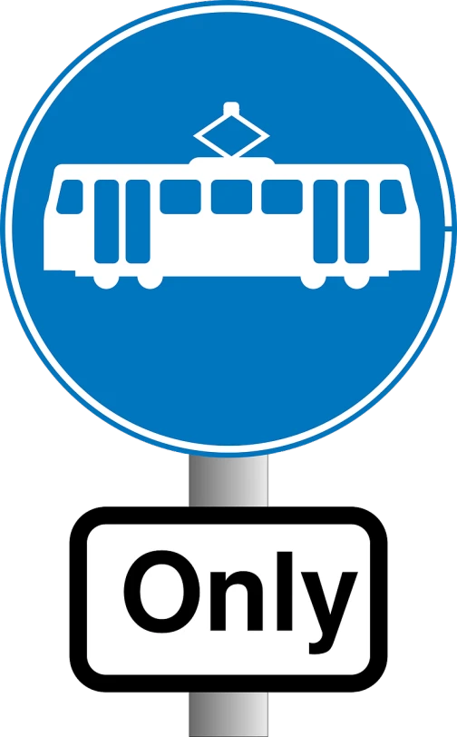 a blue and white sign with a train on it, a poster, by Oskar Lüthy, pixabay, regionalism, trams, on a flat color black background, stop sign, rounded