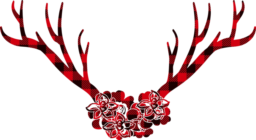 a close up of a deer's head on a black background, a digital rendering, inspired by Rudolph Belarski, sōsaku hanga, wearing a red lumberjack shirt, vectorized, -h 1024, iphone background