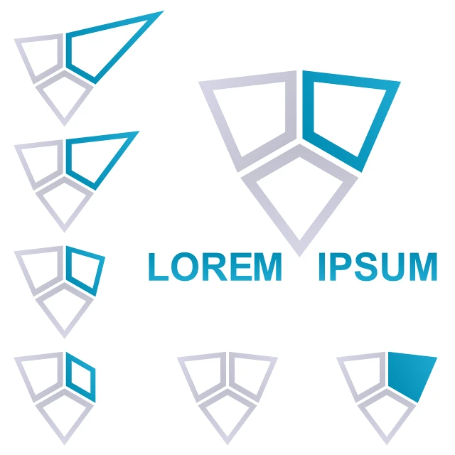 a group of blue and white logos on a white background, abstract illusionism, low polygons illustration, shield design, lorem ipsum dolor sit amet, three dimensions