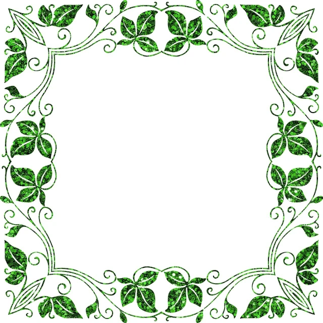 a frame with green leaves on a white background, pixabay, art nouveau, fine filigree foliage lace, high definition screenshot, symmetrically, green square