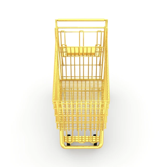 a yellow shopping cart on a white surface, a digital rendering, cg, rear-shot, tool, mid - 3 0 s