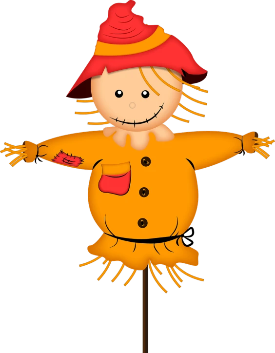 an image of a scare on a stick, a digital rendering, by Susan Heidi, pixabay, the scarecrow, with a black background, cutie, captain