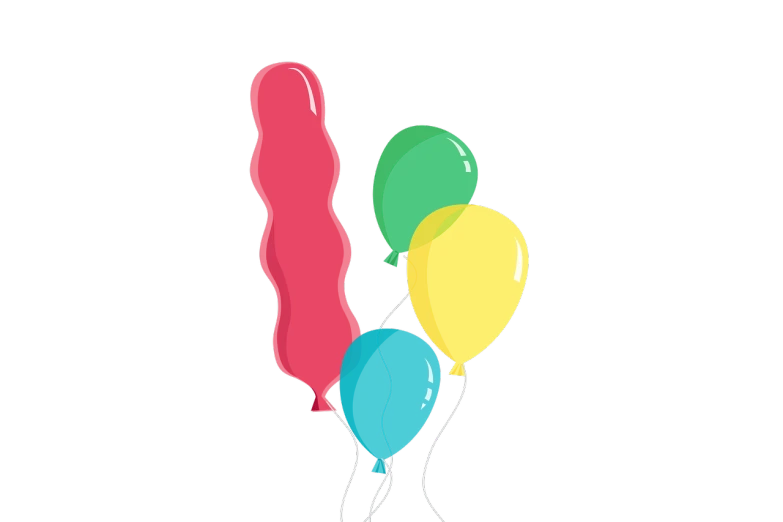 a bunch of colorful balloons floating in the air, by Mac Conner, pop art, on a flat color black background, gummy worms, dark. no text, pals have a birthday party