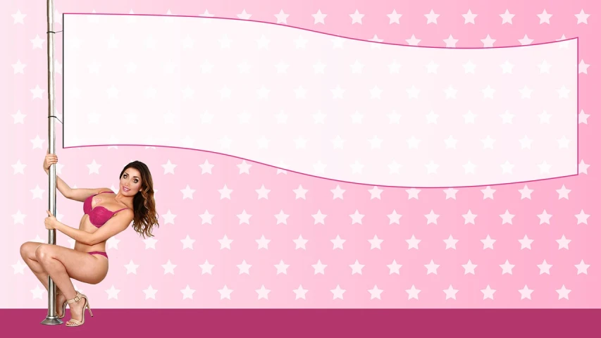 a woman in a pink bikini sitting on a pole, inspired by Peter Alexander Hay, happening, coffee and stars background, website banner, blank background, pink background