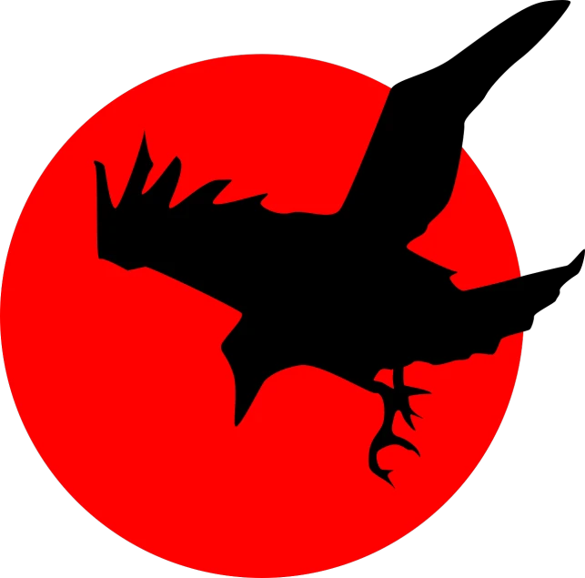 a black bird flying in front of a red circle, inspired by Sugimura Jihei, black aarakocra eagle warlord, silhouette!!!, mohawk, jin - roh