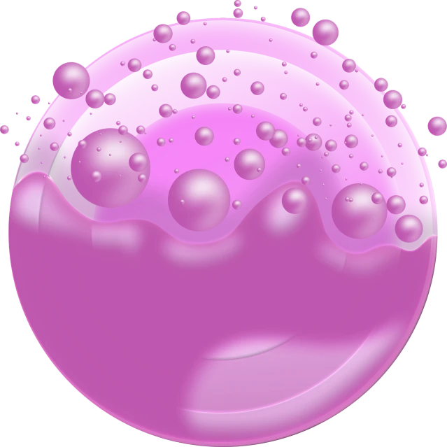 a pink liquid filled with bubbles on a black background, a digital rendering, by Justin Sweet, pixabay, digital art, round form, purple color pallete, milk - bath effect, closeup!!!!!!