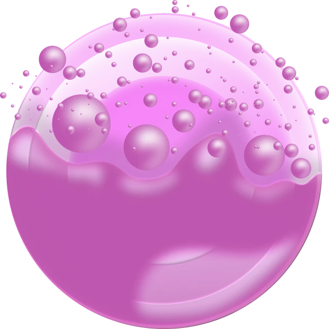 a pink liquid filled with bubbles on a black background, a digital rendering, by Justin Sweet, pixabay, digital art, round form, purple color pallete, milk - bath effect, closeup!!!!!!
