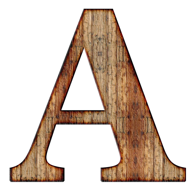 a close up of a wooden letter on a black background, a stipple, by Alexander Robertson, pixabay, auto-destructive art, on a white background, rusty, style of ancient text, on a flat color black background