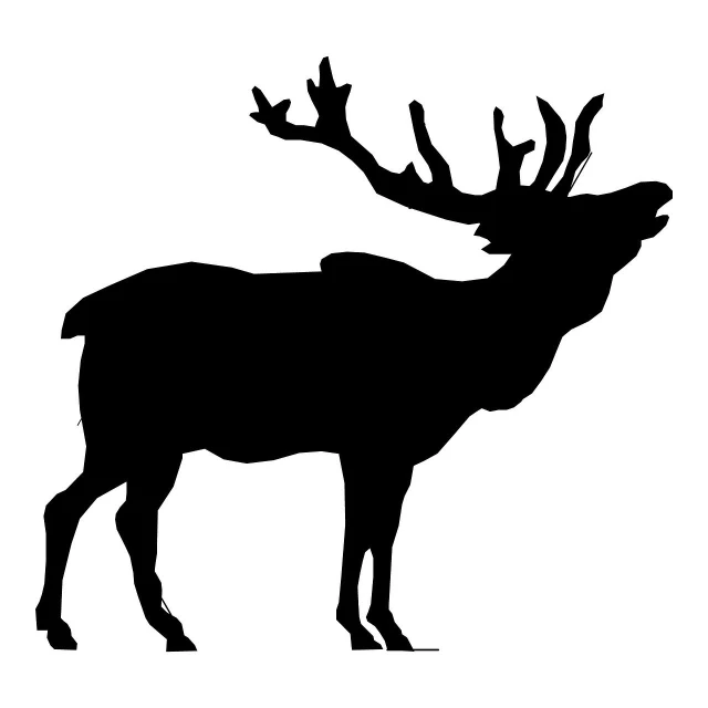 a black and white silhouette of a deer, an illustration of, shutterstock, big horn, in a medium full shot, museum quality photo, side view of a gaunt