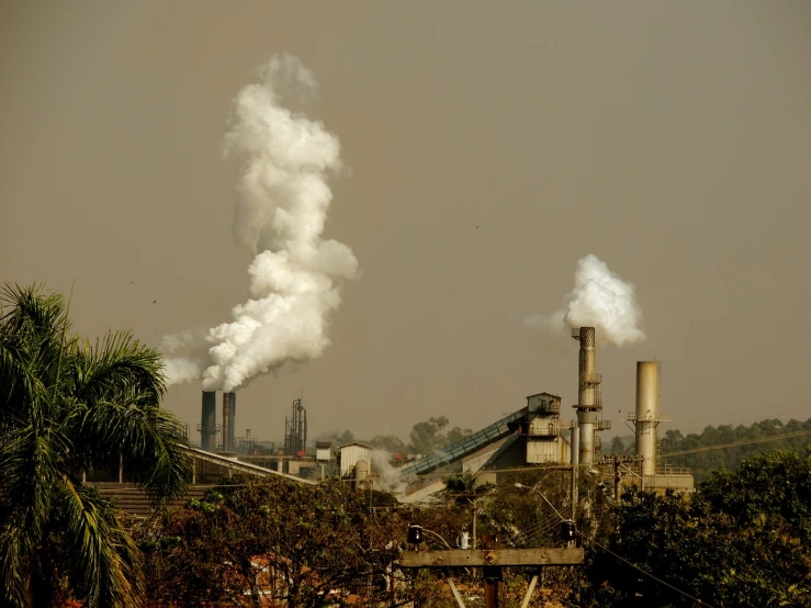 a factory with a lot of smoke coming out of it, flickr, sumatraism, bangalore, stock photo, ( ( illustration, kodak photo