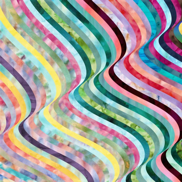 a multicolored pattern of wavy lines, a digital rendering, inspired by Bridget Riley, abstract illusionism, vibrant watercolor painting, colored paper collage, patchwork-streak style, quilt