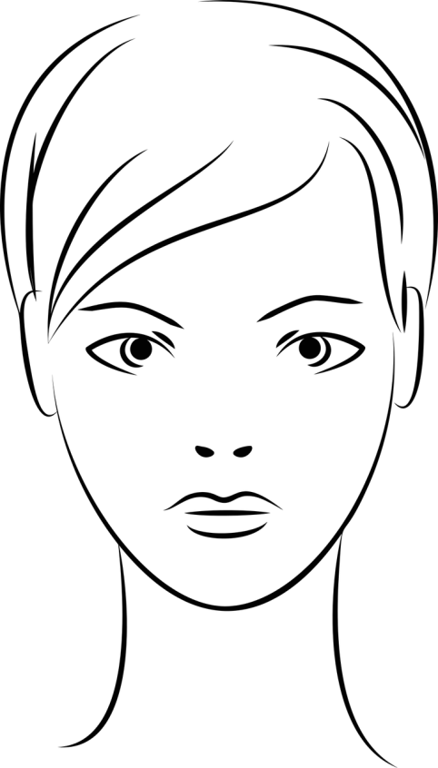 a black and white silhouette of a woman's head, lineart, by Andrei Kolkoutine, deviantart, digital art, loadscreen, dark shaped eyes, solid black #000000 background, boy thin face