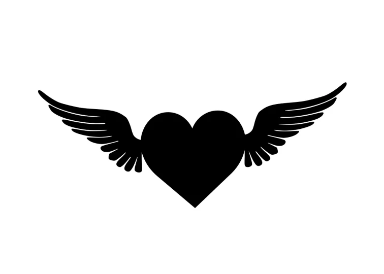 a black heart with wings on a white background, hurufiyya, single flat colour, high quality photos, dark. no text, start