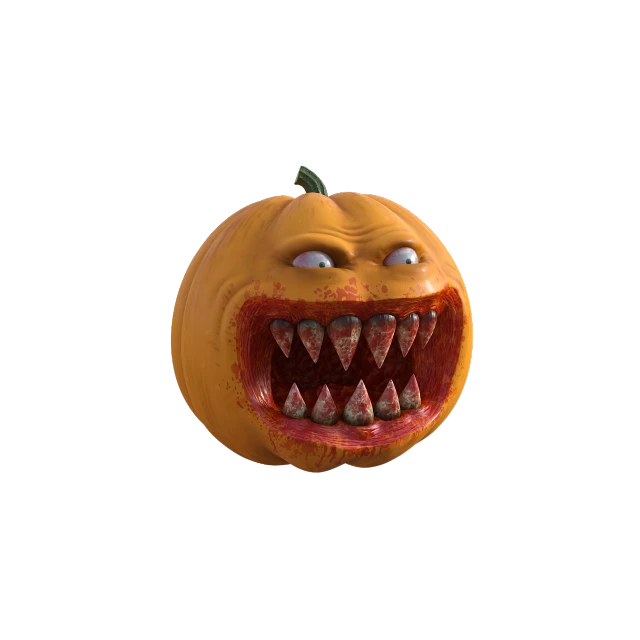 a close up of an orange with its mouth open, a 3D render, trending on zbrush central, digital art, pumpkins, very scary photo, scary fish, very accurate photo