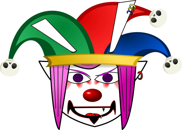 a close up of a clown's face on a black background, a digital rendering, inspired by Bartolomeo Vivarini, sōsaku hanga, bomberman, cooky, court jester, ¯_(ツ)_/¯