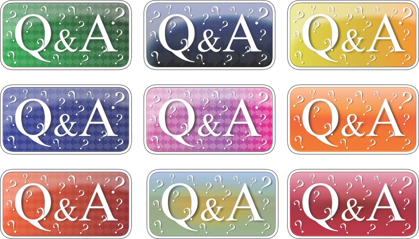 a set of six square stickers with the letters q and a, q and a, q and a, q and a, q and, by David B. Mattingly, pixabay, art nouveau, tarot card background, 💣 💥💣 💥, game icon asset, emma bridgewater and paperchase