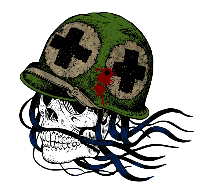 a skull wearing a helmet with a cross on it, vector art, sots art, infantry girl, green visor, murdoc niccals, close up details