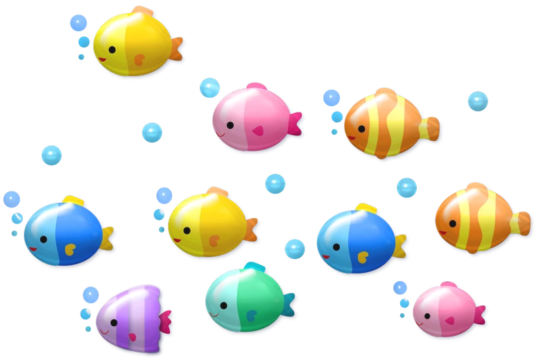 a group of colorful fish floating in the water, concept art, by Hiroyuki Tajima, cute colorful adorable, game icon asset, bubble gum, [[fantasy]]