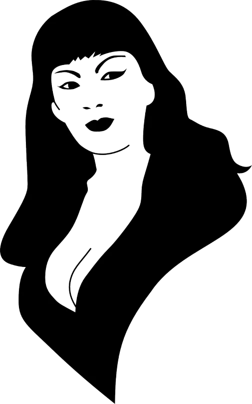 a black and white drawing of a woman's face, lineart, inspired by Andrei Kolkoutine, digital art, lizzo, black backround. inkscape, phone wallpaper, she is wearing a black dress