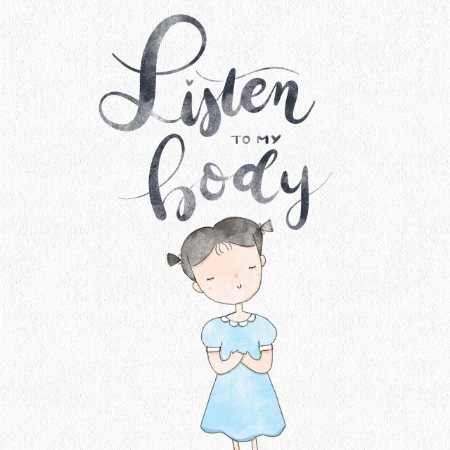 a drawing of a little girl in a blue dress, by Ruth Jên, tumblr, conceptual art, listening to godly music, watercolor illustration style, clothed holy body, ears are listening