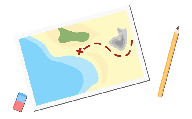 a picture of a map with a pencil next to it, an illustration of, walking on the beach, simple and clean illustration, bad photo, けもの