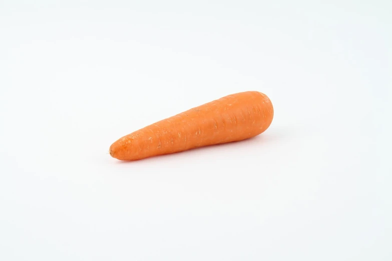 a single carrot sitting on top of a white surface, hurufiyya, miniature product photo, detailed product photo, productphoto, long snout