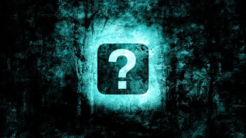 a green sign with a question mark on it, a stock photo, trending on pixabay, graffiti, teal palette. horror, dark fantasy background, avatar image