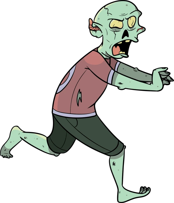 a cartoon zombie running with a frisbee in his hand, inspired by Gregorius Sickinger, shutterstock, marceline from adventure time, wikihow illustration