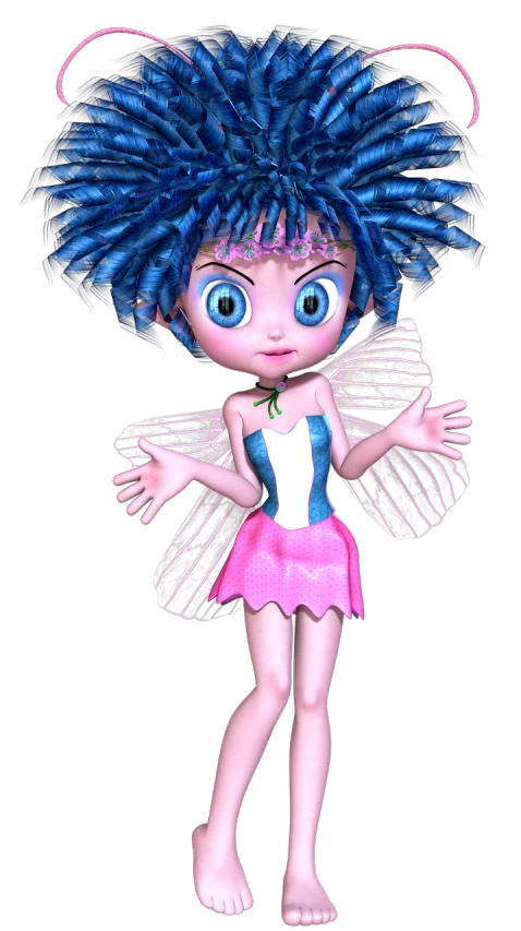 a cartoon fairy with blue hair and a pink dress, a raytraced image, flickr, realistic maya, betty boop, dreamworks animated bjork, ! movie scene