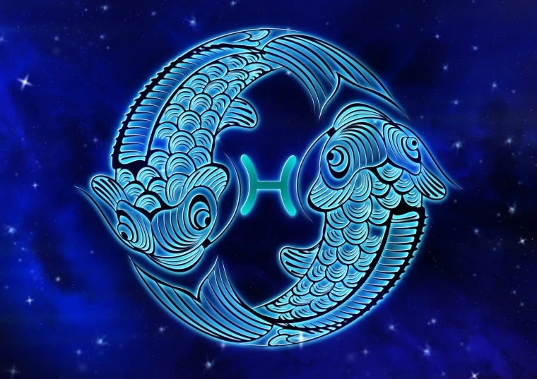 a close up of a fish with a star in the background, a digital rendering, by Anna Haifisch, shutterstock, taurus zodiac sign symbol, hermetic, yinyang shaped, hermes