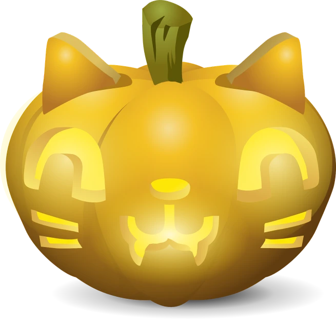 a pumpkin shaped like a cat's face, a digital rendering, sōsaku hanga, no gradients, night light, high res photo