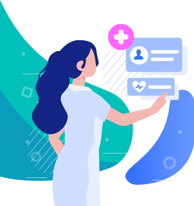 a woman holding a piece of paper with a question mark on it, an illustration of, shutterstock, digital art, colorful medical equipment, telegram sticker design, pc screen image, ui and ux