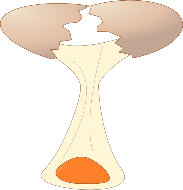 a broken egg sitting on top of a table, nuclear art, vectorized, huge nuclear mushroom cloud, vertically flat head, upsidedown