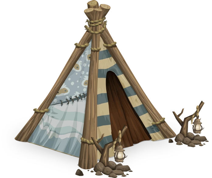 an image of a teepee on a black background, concept art, polycount contest winner, conceptual art, imvu, fat penguin unity asset, inside primitive hut, icey tundra background