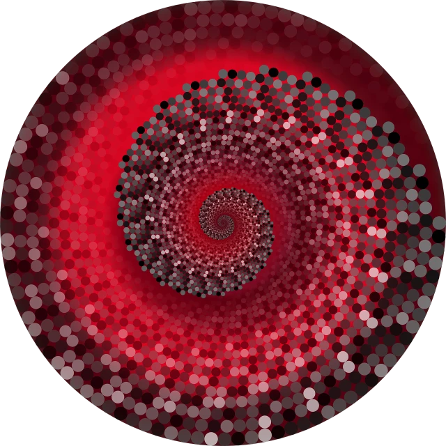 a close up of a circular object on a black background, digital art, inspired by Benoit B. Mandelbrot, generative art, crimson - black beehive, polka dot, gradient white to red, floating spiral sand