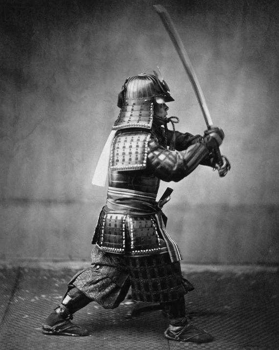 a black and white photo of a samurai with a sword, flickr, fine art, victorian armor, national geographic photo”, in battle, instagram photo