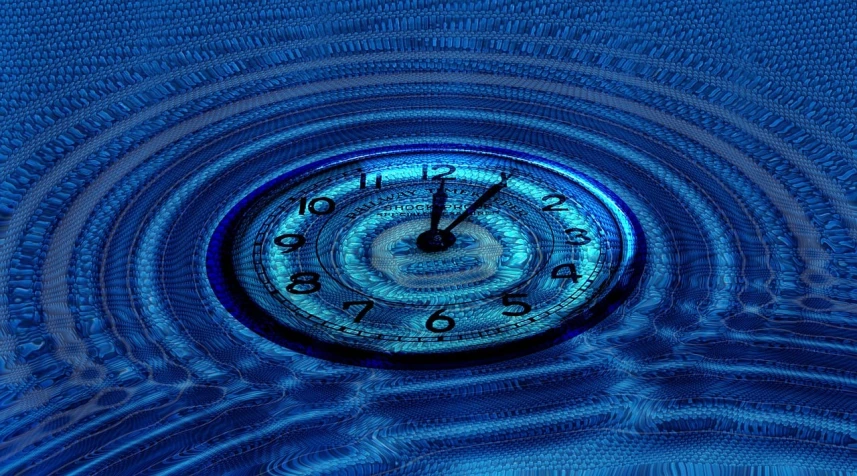 a close up of a clock on a blue background, a digital rendering, by Jon Coffelt, flickr, water ripples, stock photo