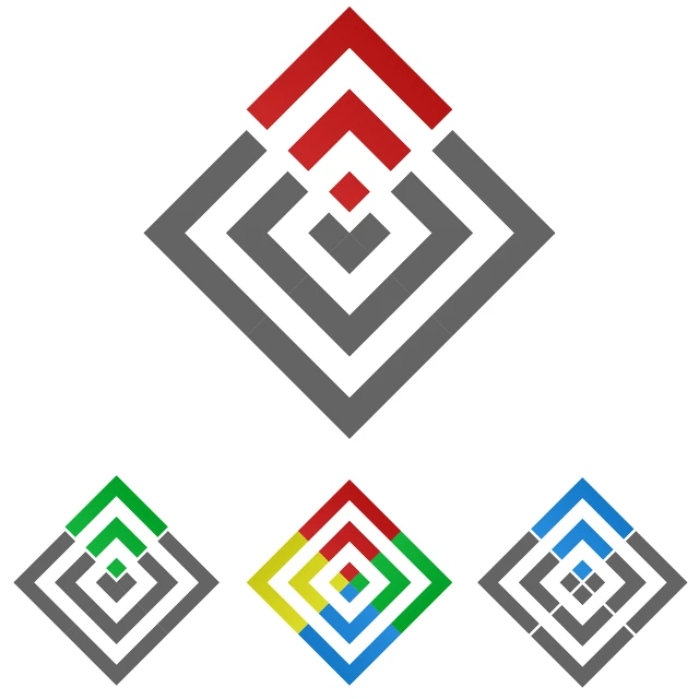 a set of four different colored squares on a white background, by Lajos Vajda, iconic logo symbol, connector, diamond, shelter