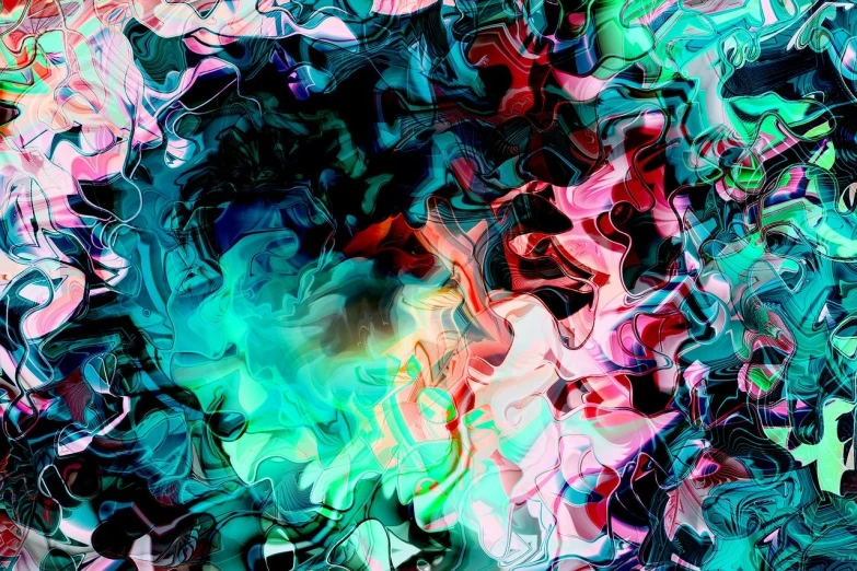 a close up of a colorful abstract painting, a digital painting, inspired by Alberto Seveso, tumblr, generative art, colorfully ominous background, abstract rippling background, red green black teal, vaporwave background