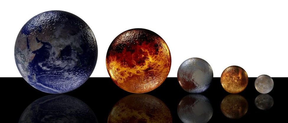 a group of glass eggs sitting on top of a table, digital art, pixabay, space art, jupiter moon mars, lava, set against a white background, massive cosmos scale