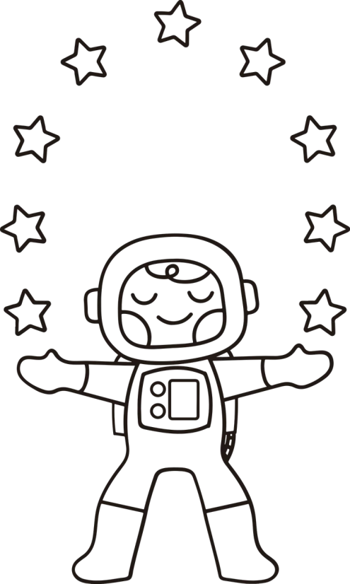 a drawing of an astronaut with stars in the background, minimalism, pose(arms up + happy), diffuse outline, distant photo, the background is black