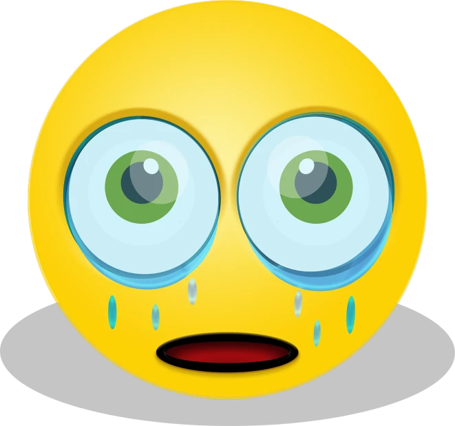 a yellow smiley face with a tear coming out of it, vector art, mingei, very sad emotion, crying beautiful female android!, big round cute eyes, face photo
