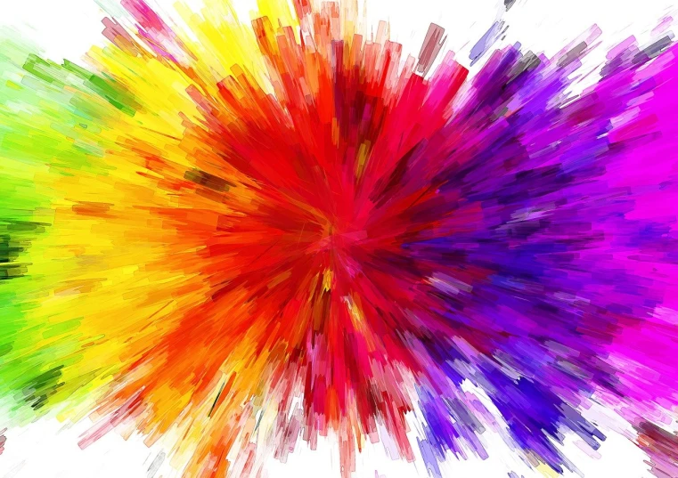 a colorful explosion of paint on a white background, a digital rendering, action painting, rainbow stripe background, red spike aura in motion, 4 k hd wallpaper illustration, made with photoshop