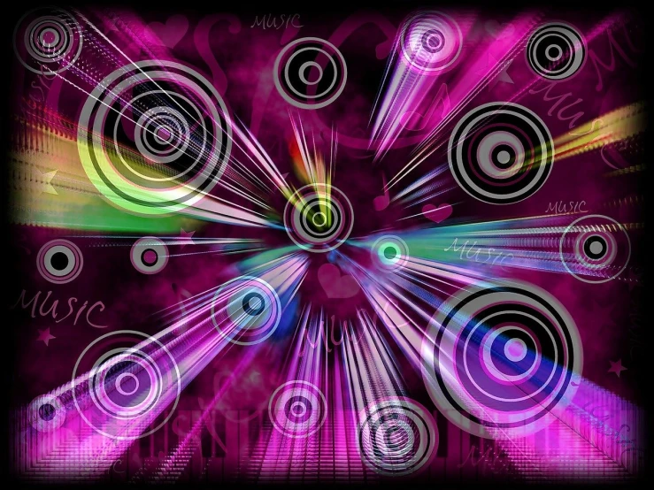 a group of speakers on top of a purple background, abstract art, psychedelic digital art, vibrant scattered light, 1024x1024, vibrant pink