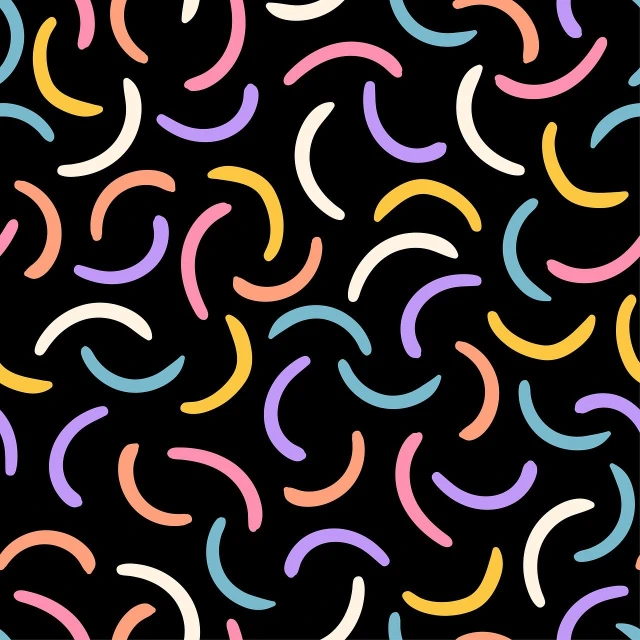 a pattern of colored spirals on a black background, tumblr, confetti, arcs, tesselation, made with illustrator