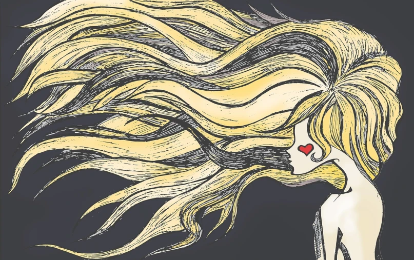 a drawing of a woman with long blonde hair, vector art, tumblr, conceptual art, wind kissed picture, banner, cover art, iphone background