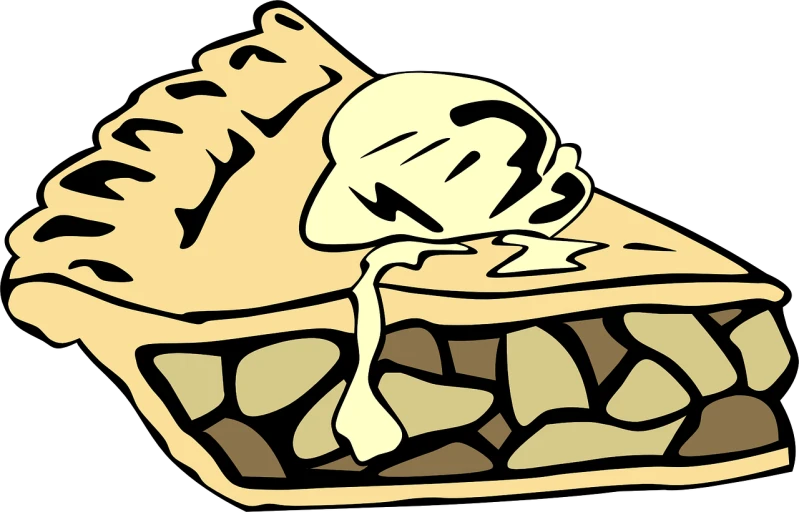 a piece of pie with a skull sticking out of it, a cartoon, pixabay, woodstock, creamy, black, caramel